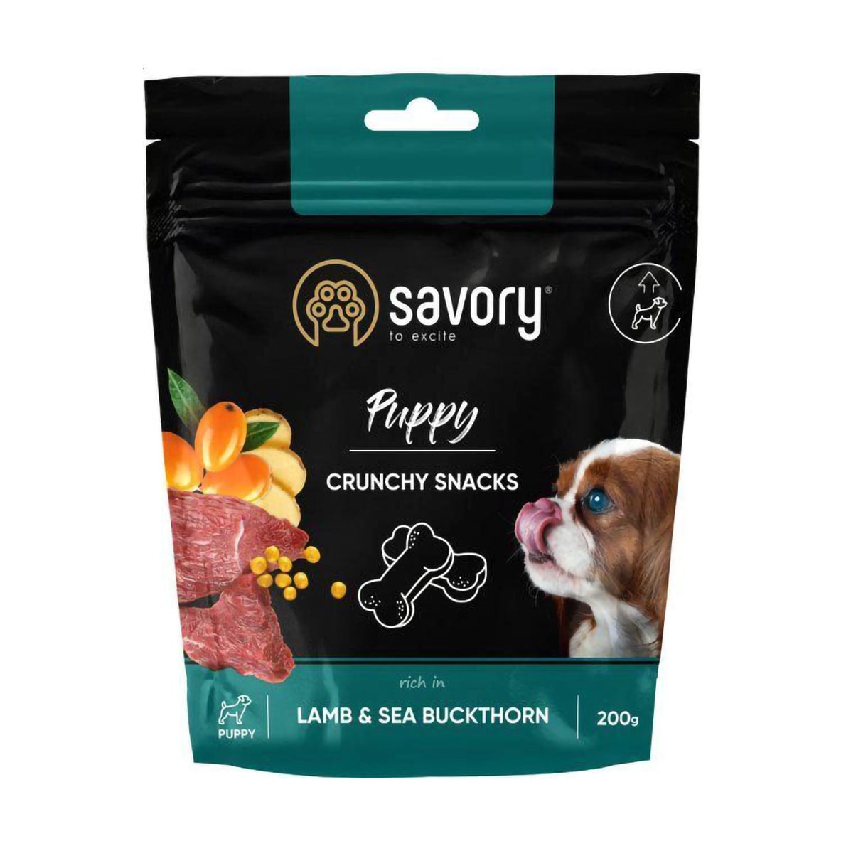 Ласощі для здорового росту цуценят Savory Puppy Crunchy Snacks з ягням та обліпихою, 200 г